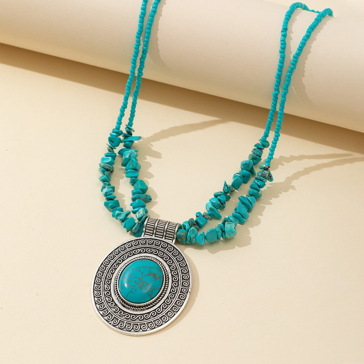 Stone Chip Medallion Necklace