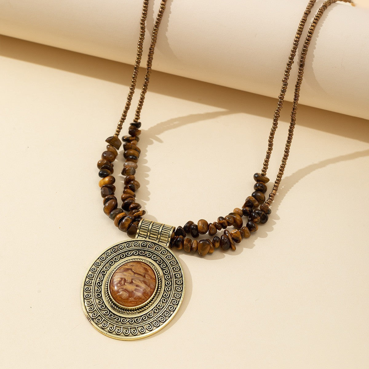 Stone Chip Medallion Necklace