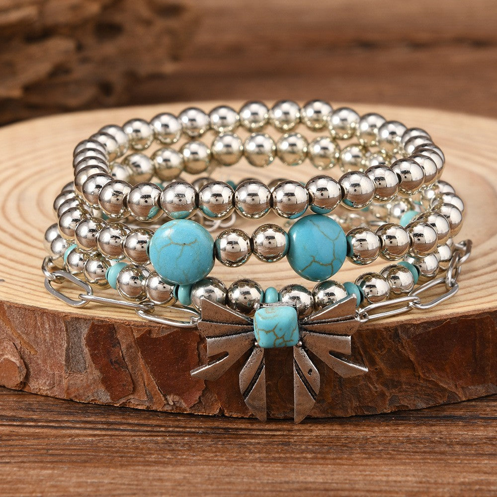 Turquoise Bead & Sunburst Charm Bracelet Set