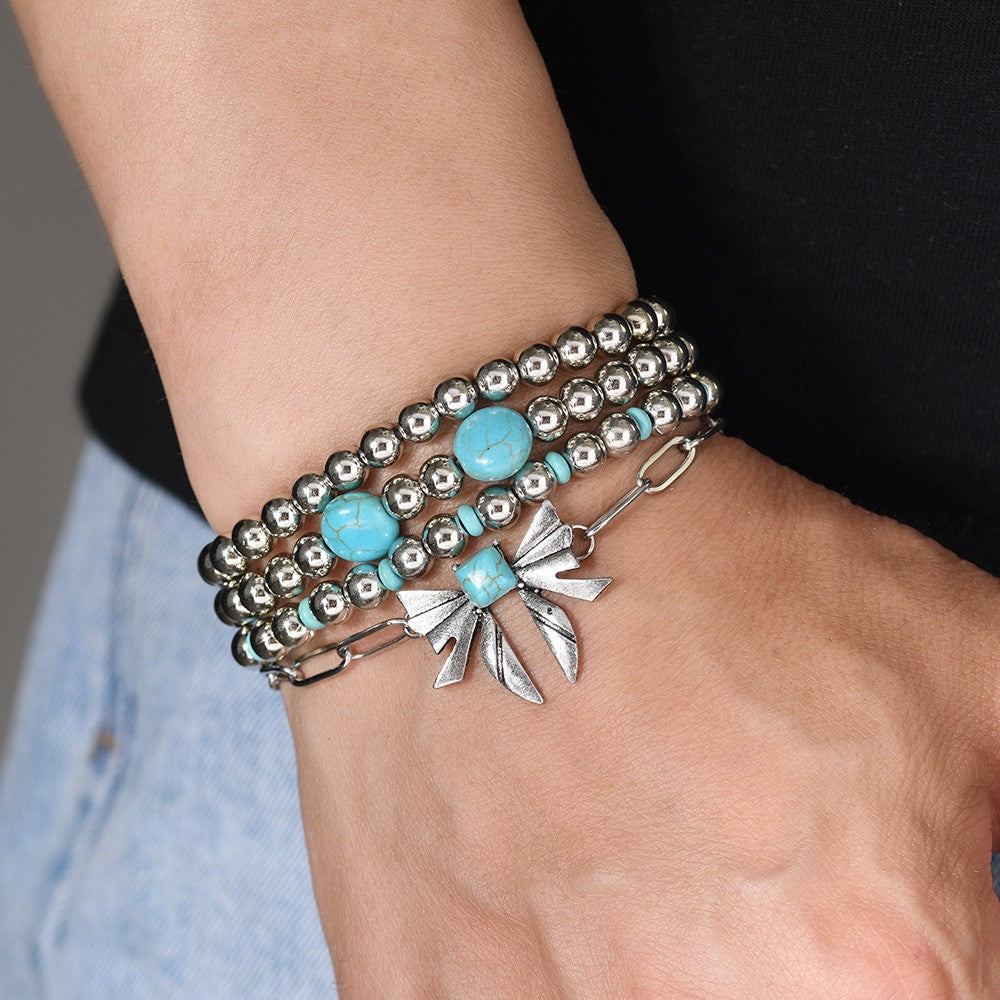Turquoise Bead & Sunburst Charm Bracelet Set