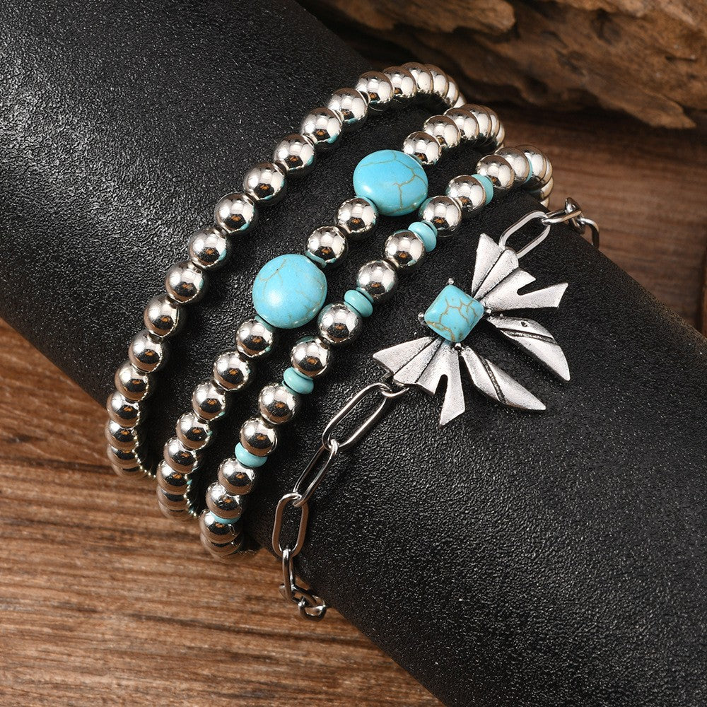 Turquoise Bead & Sunburst Charm Bracelet Set