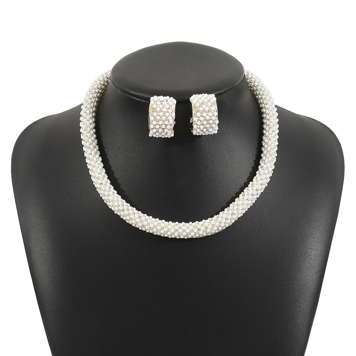 Pave Pearl Huggie Earring & Necklace Set
