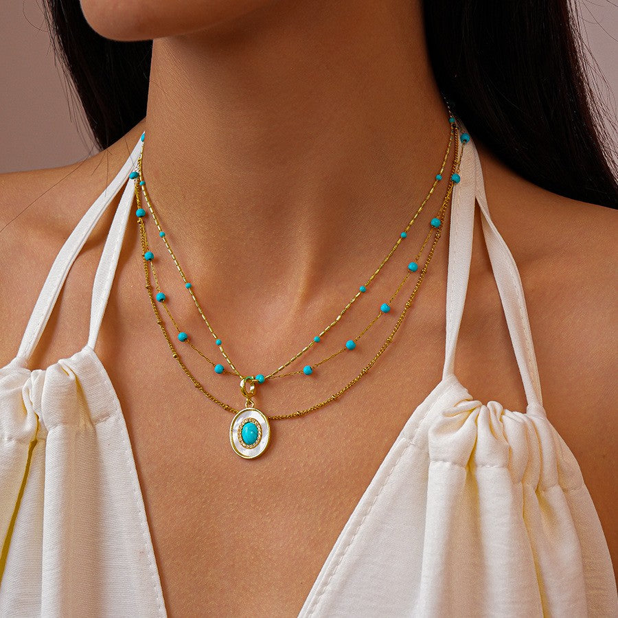 Turquoise Oval Multi-Strand Necklace