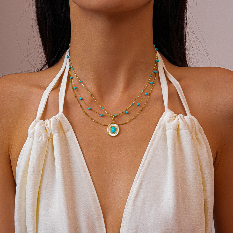 Turquoise Oval Multi-Strand Necklace