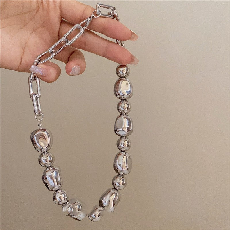 Silver-Tone Irregular Bead Necklace