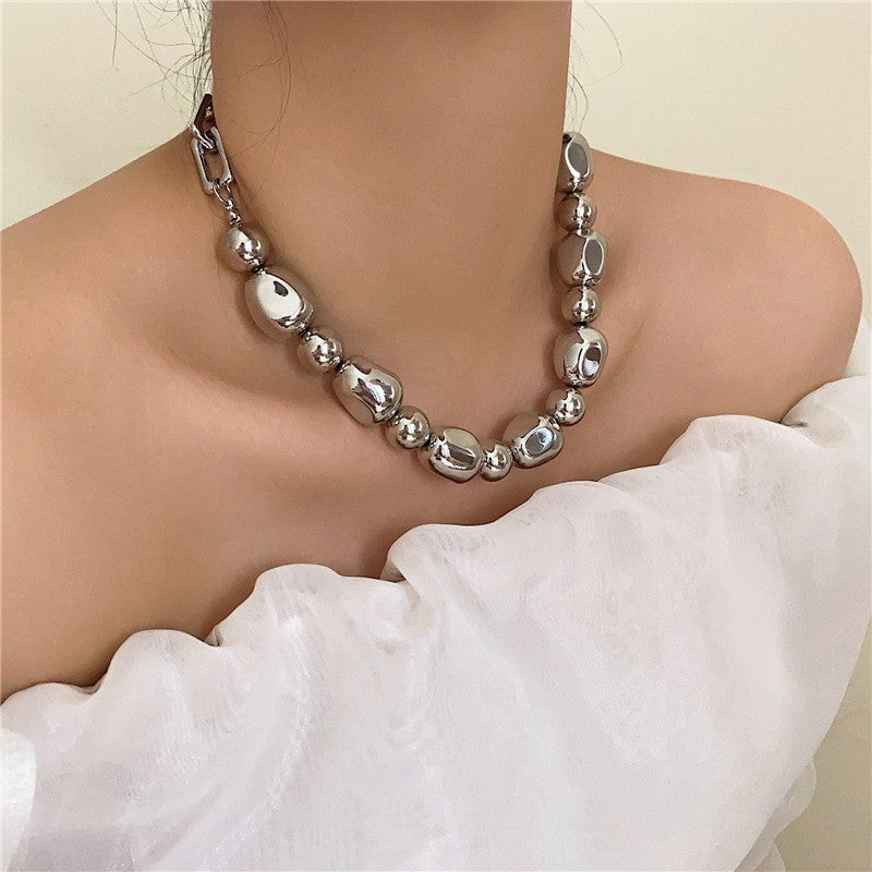 Silver-Tone Irregular Bead Necklace