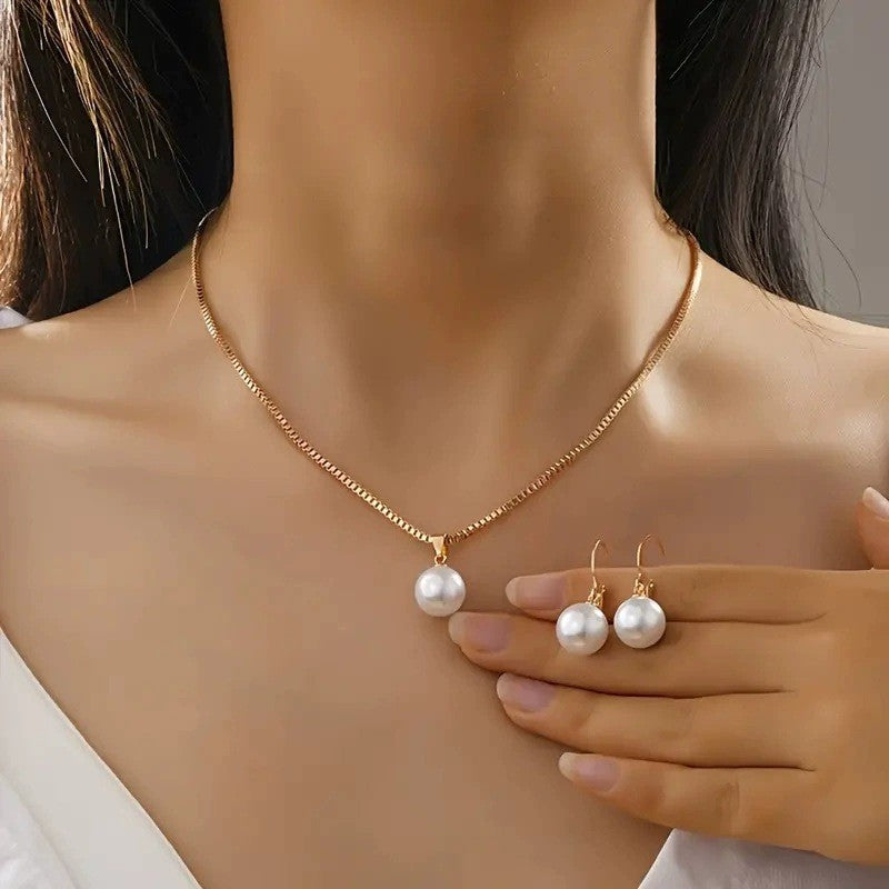 Single Pearl Drop Necklace & Earring Set