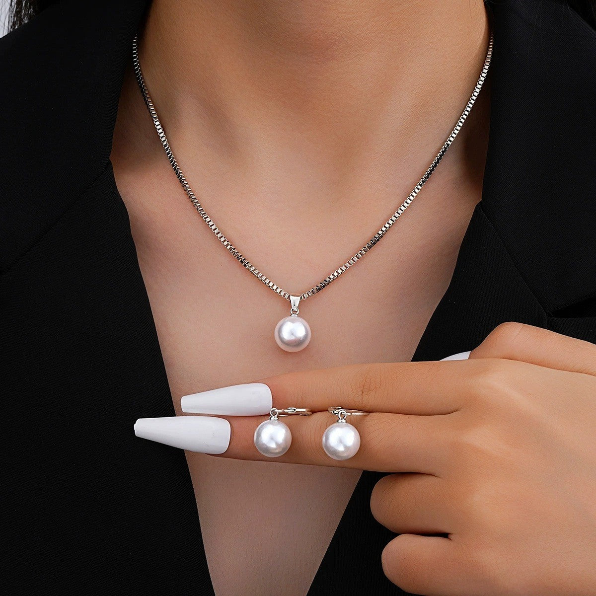 Single Pearl Drop Necklace & Earring Set