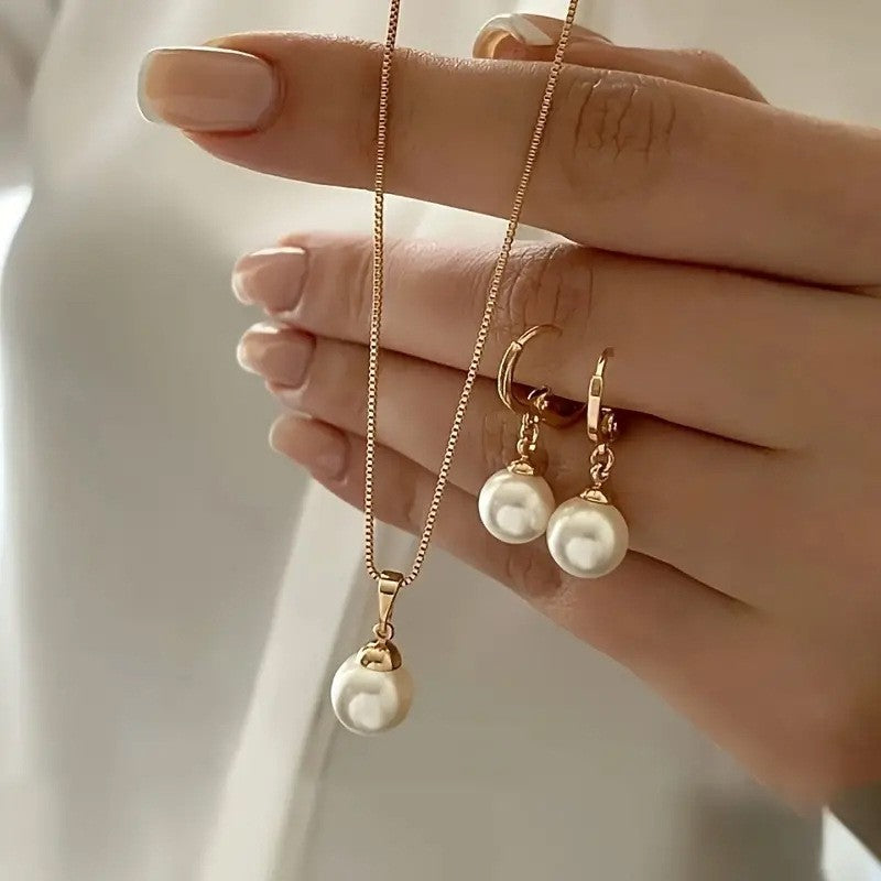 Single Pearl Drop Necklace & Earring Set