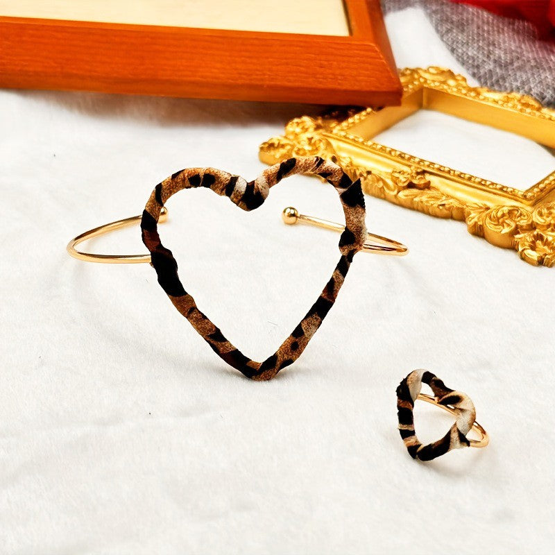 Leopard Print Heart Cuff Bracelet