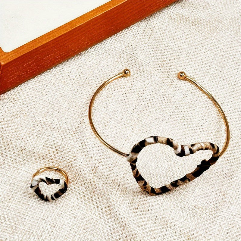 Leopard Print Heart Cuff Bracelet