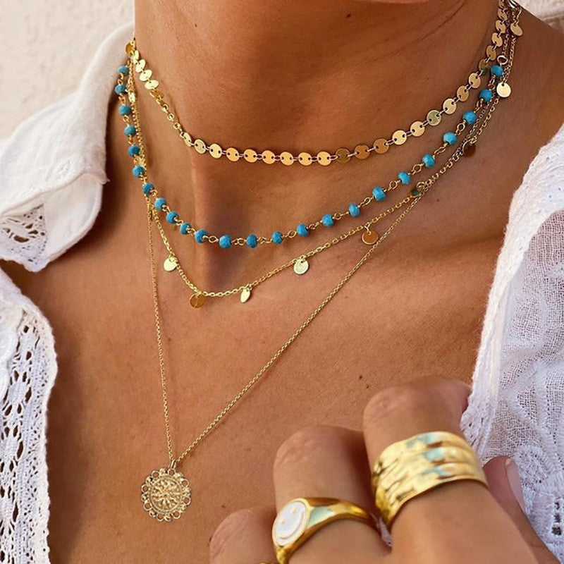 Turquoise Coin Layered Necklace