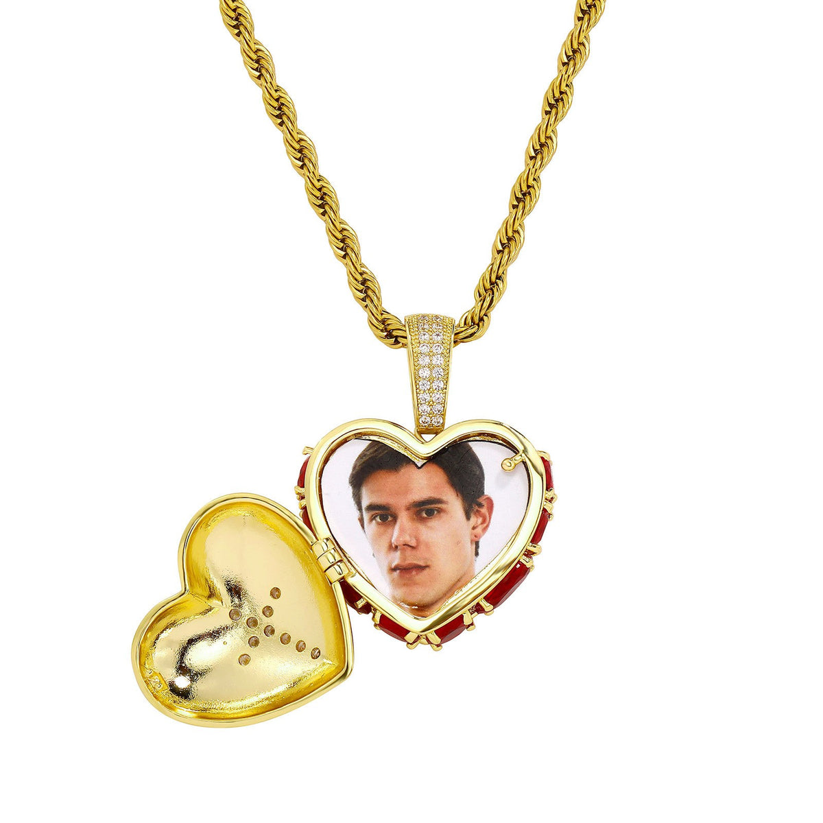 Red Stone Heart Cross Locket Necklace