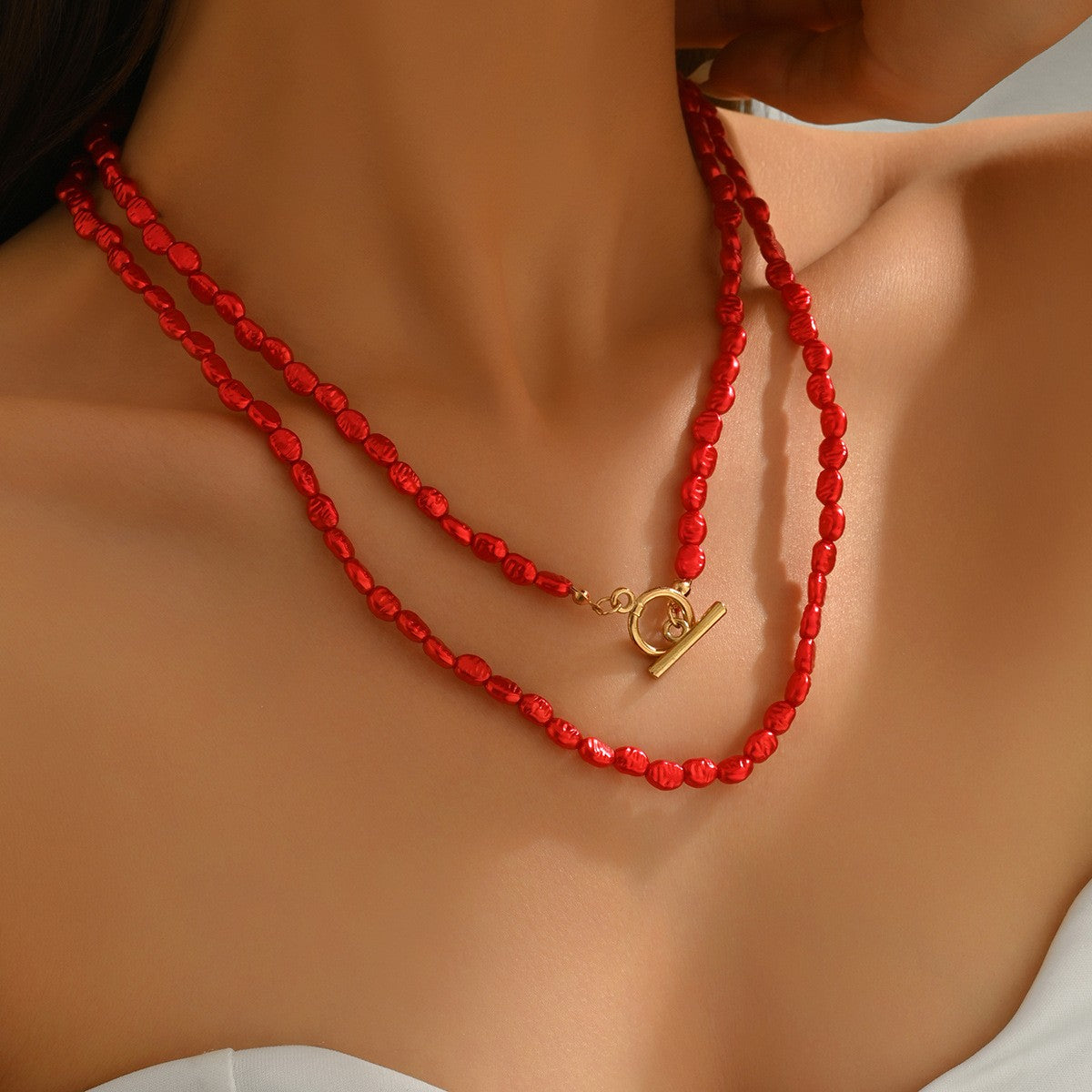Red Beaded Toggle Necklace