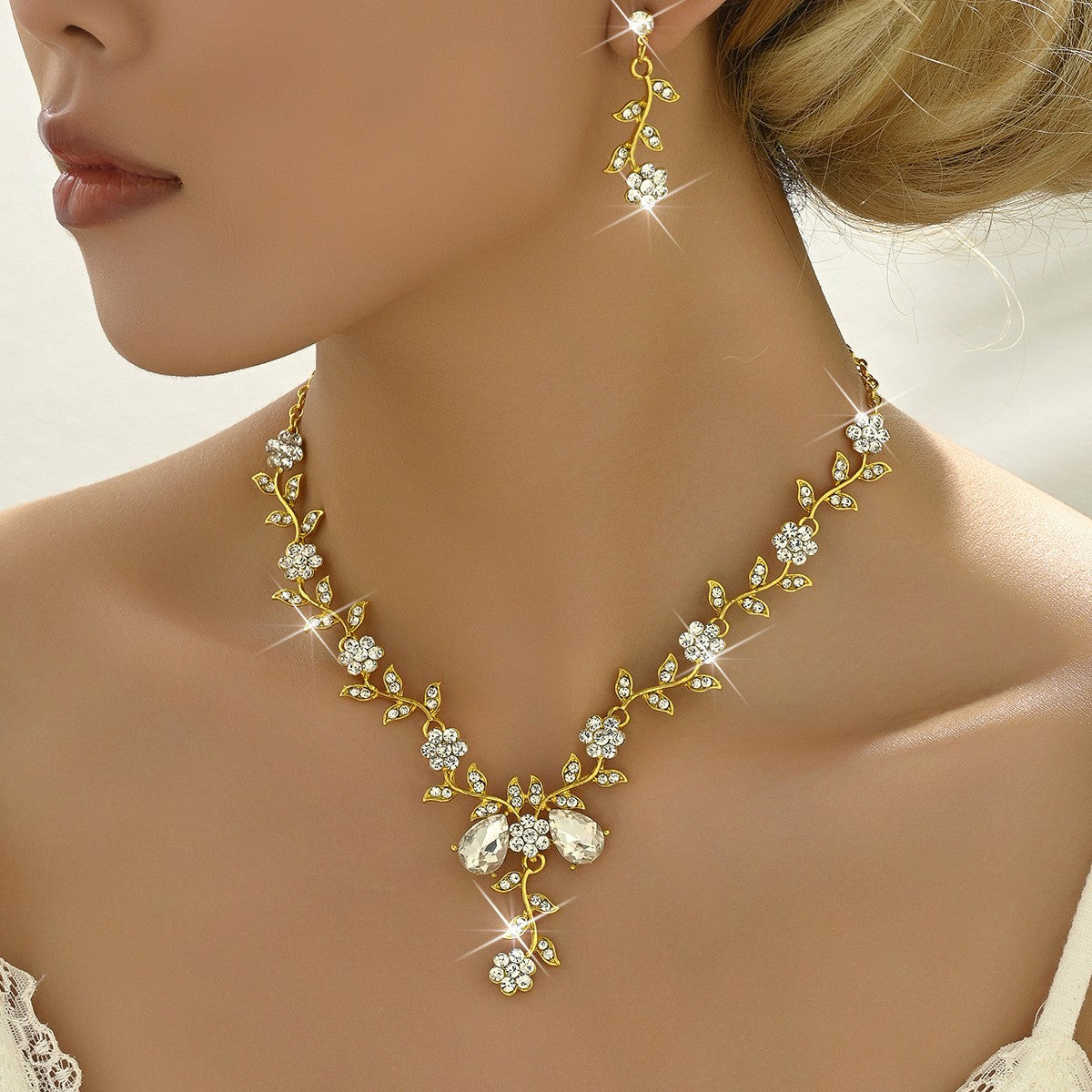 Crystal Vine Drop Necklace & Earring Set