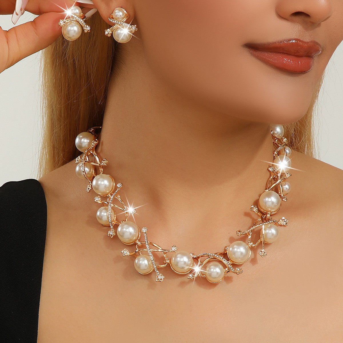 Pearl Vine Branch Necklace & Earring Set