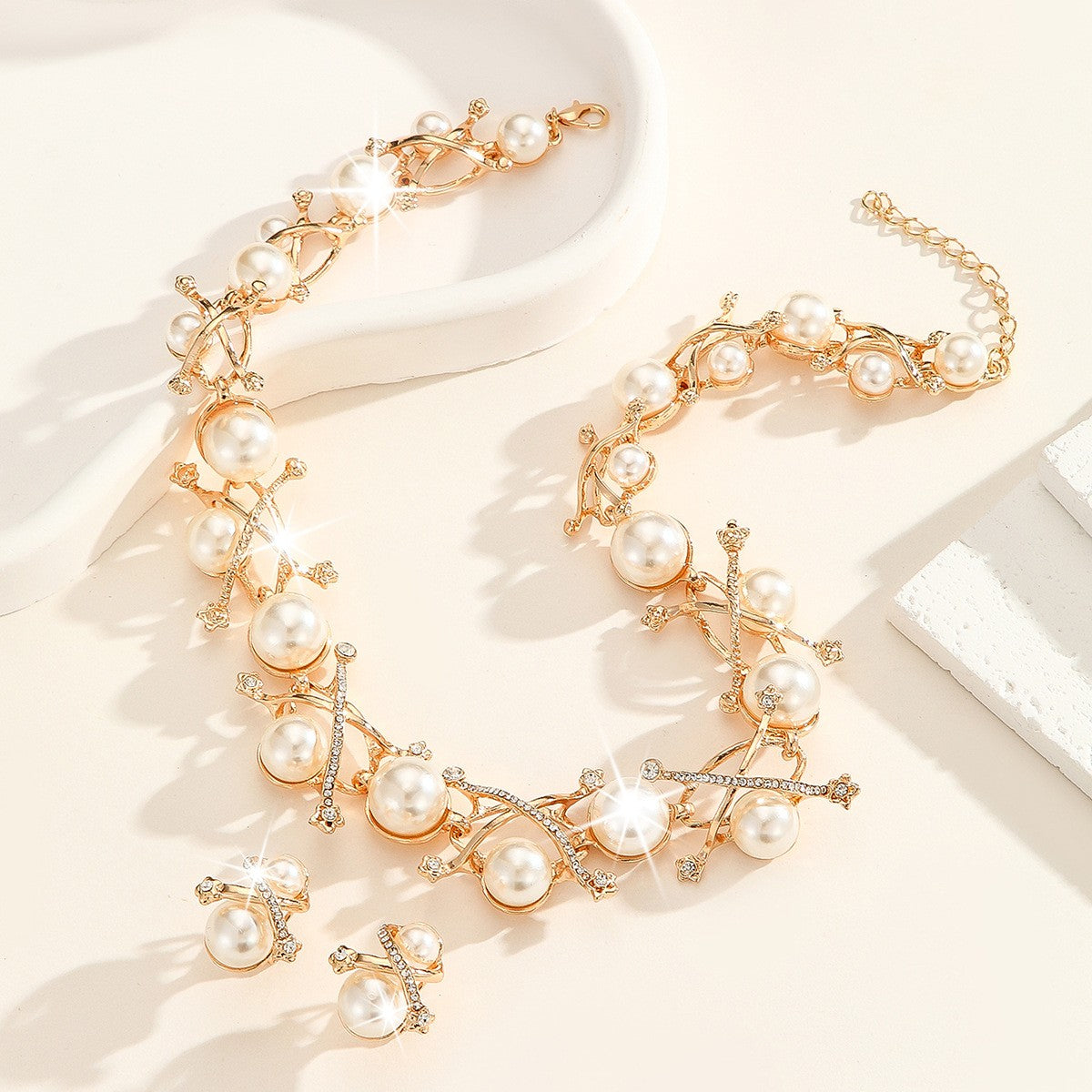 Pearl Vine Branch Necklace & Earring Set