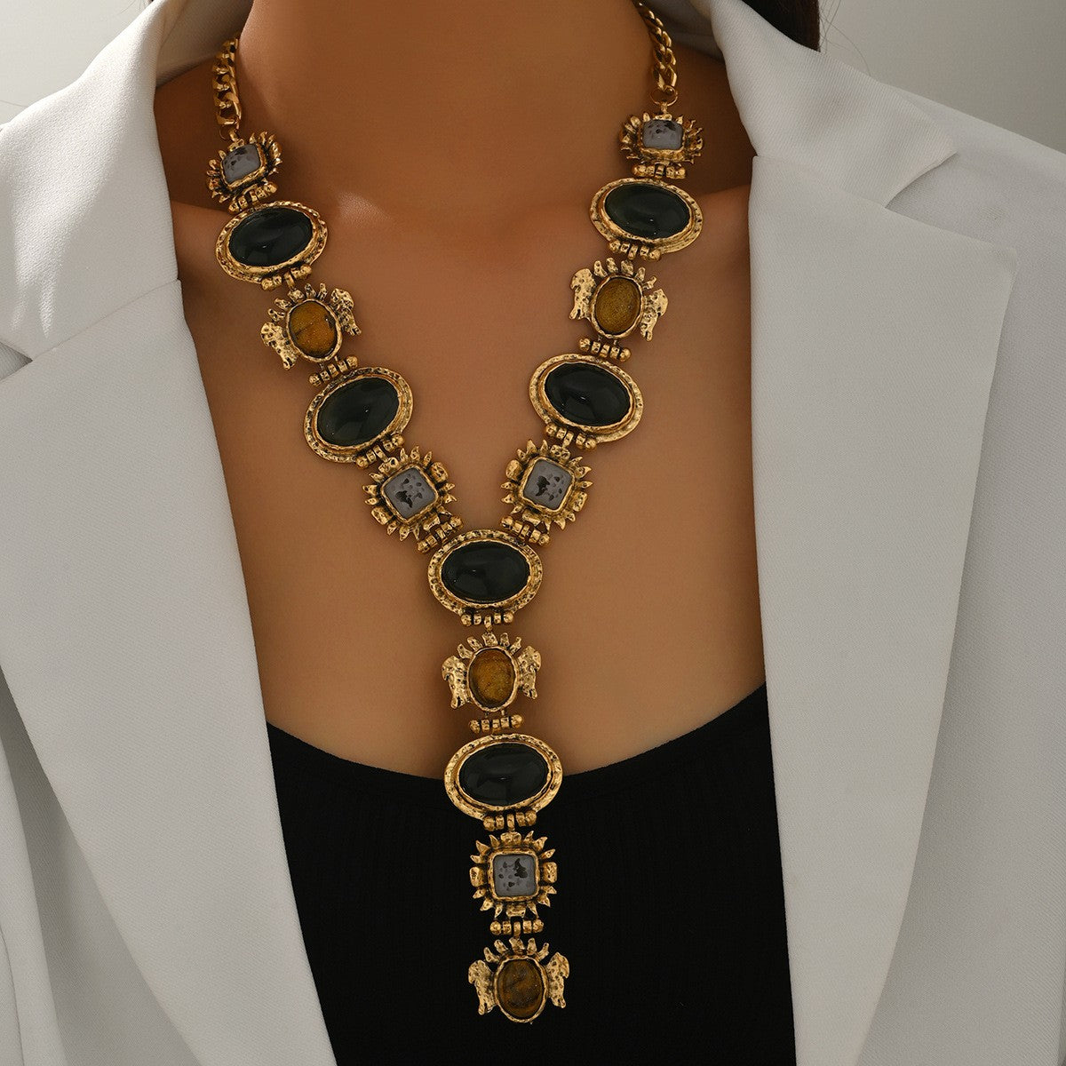 Ornate Faux Stone Y-Necklace