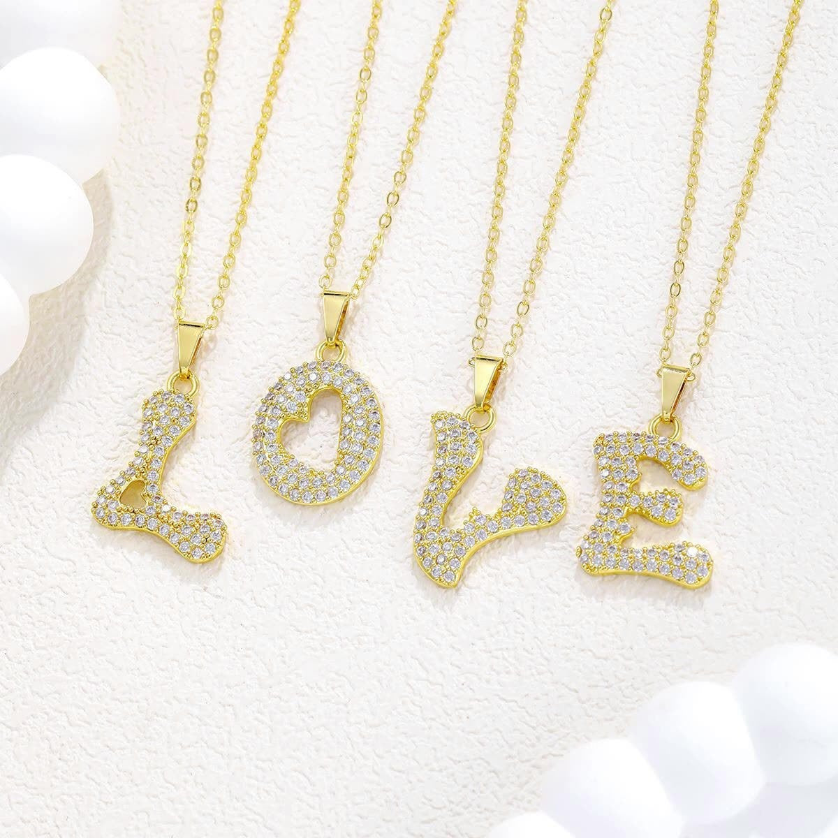 Crystal Pave Bubble Initial Necklace