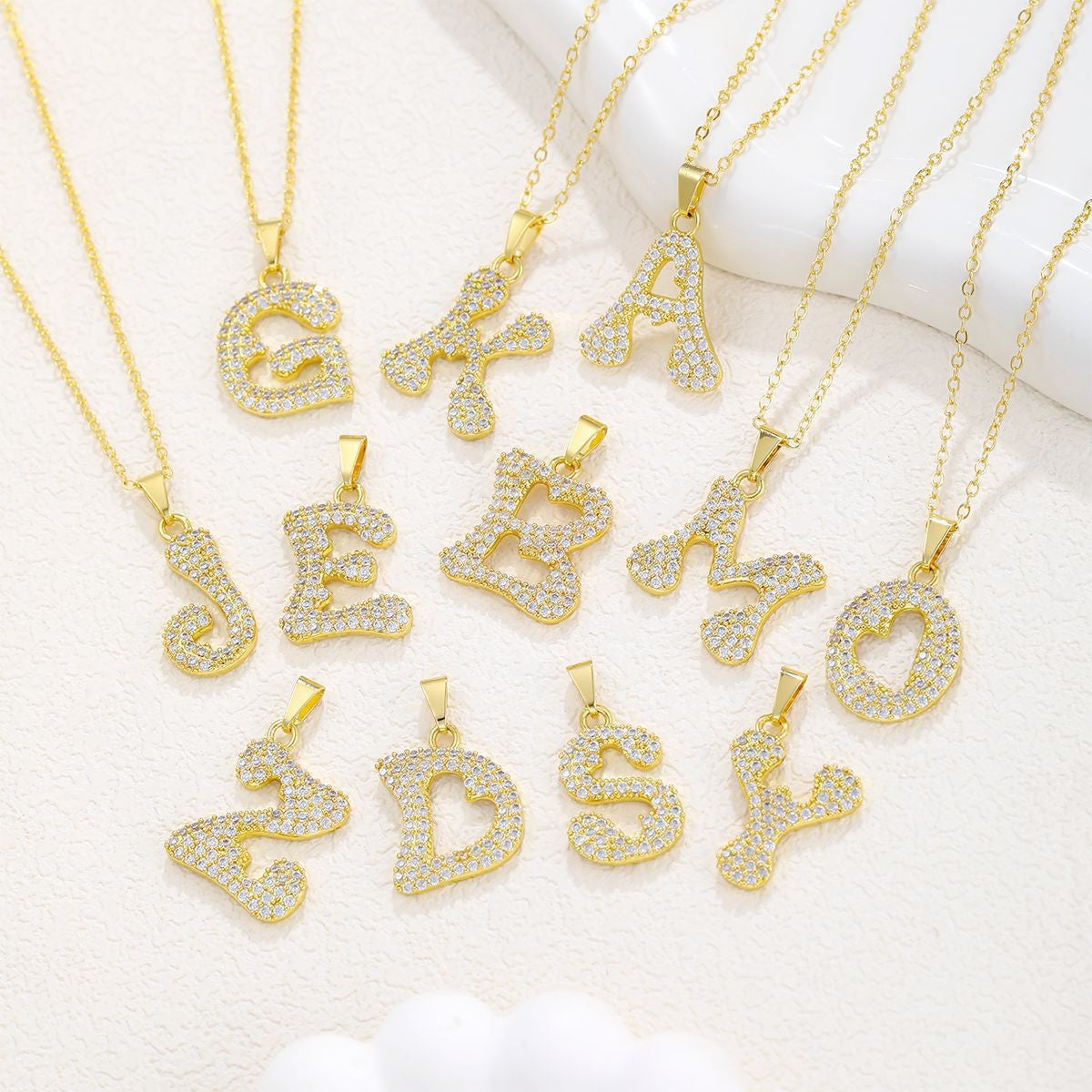 Crystal Pave Bubble Initial Necklace