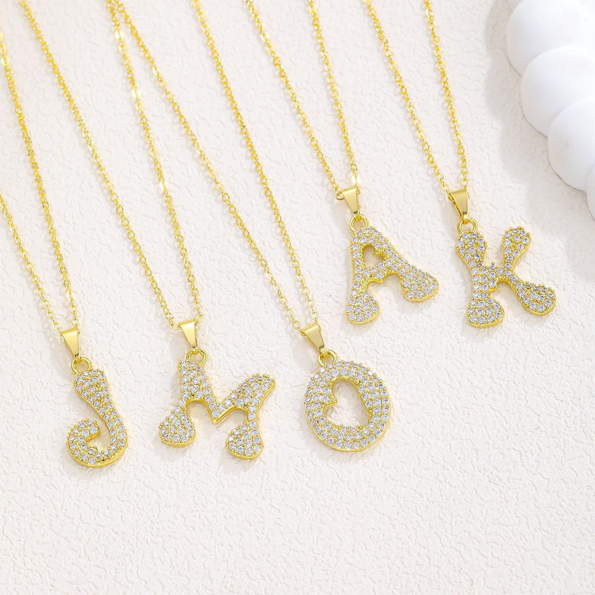 Crystal Pave Bubble Initial Necklace