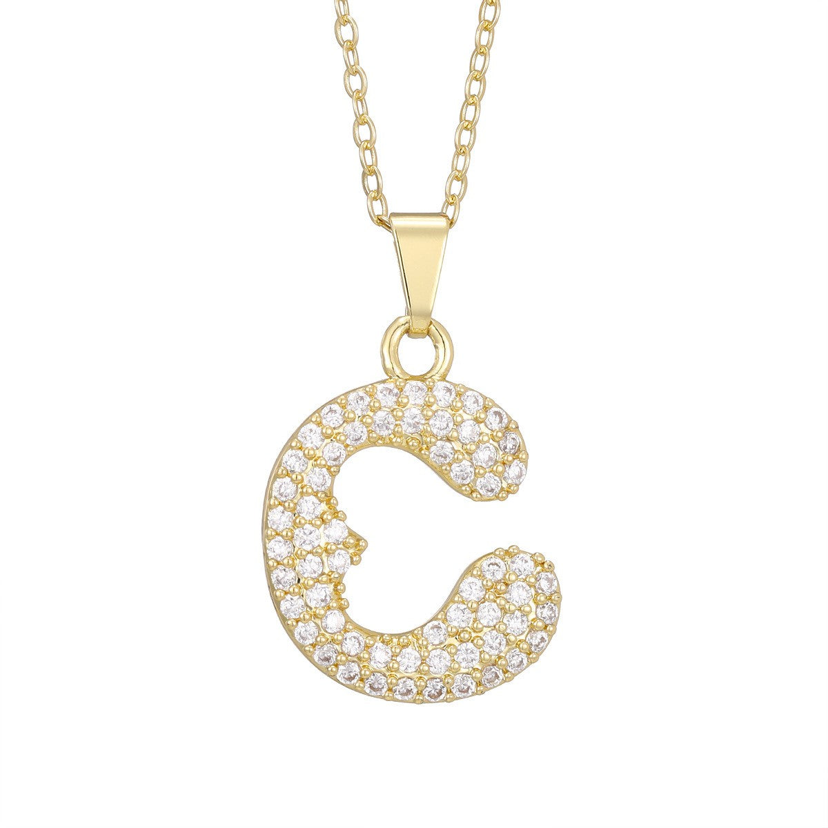 Crystal Pave Bubble Initial Necklace