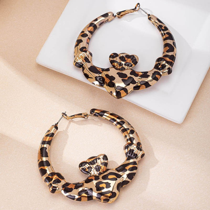 Heart Leopard Hoop Earrings
