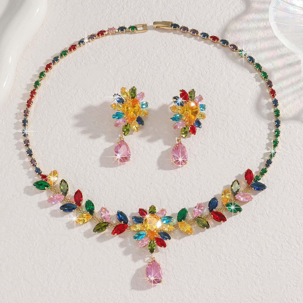 Zircon Floral Teardrop Jewelry Set