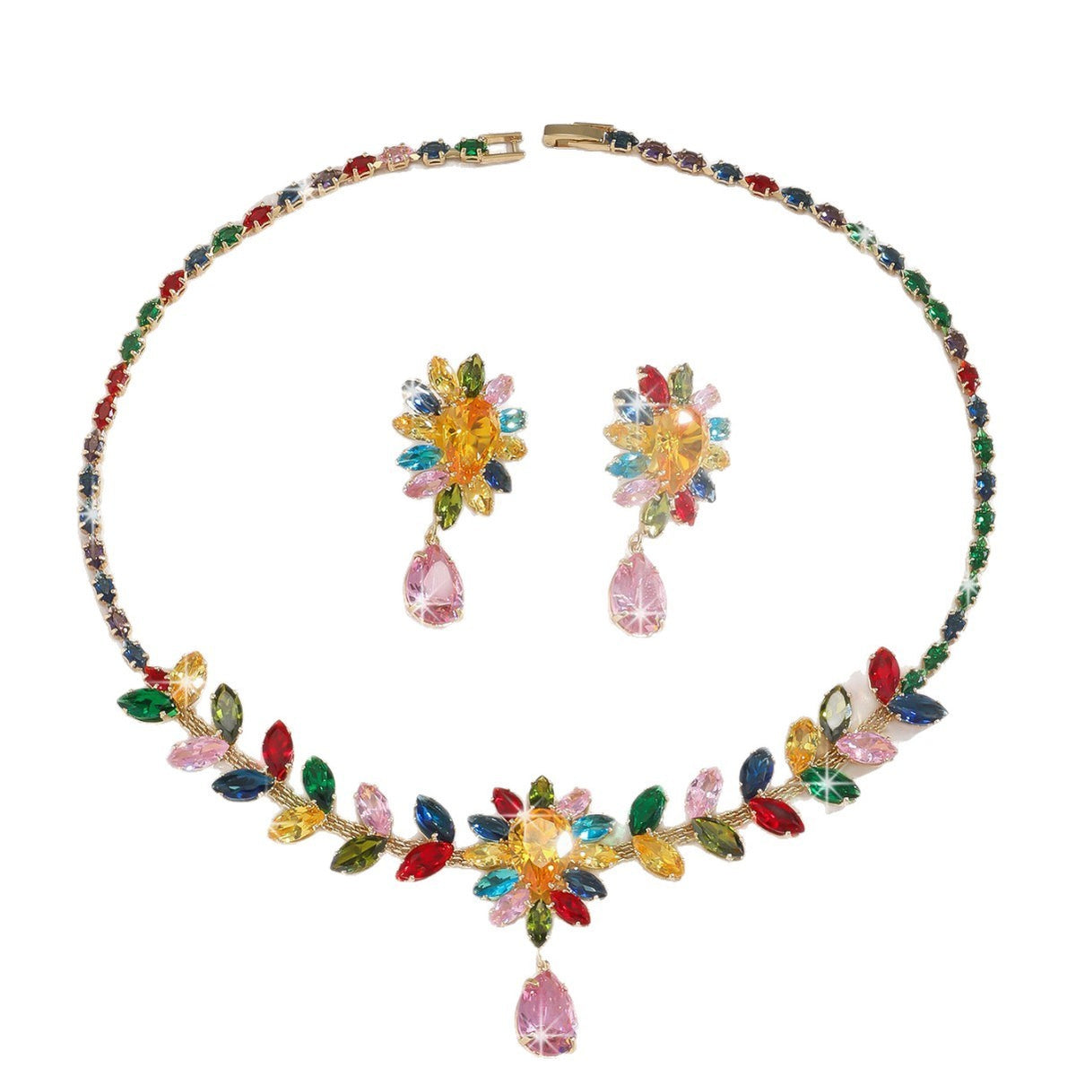 Zircon Floral Teardrop Jewelry Set
