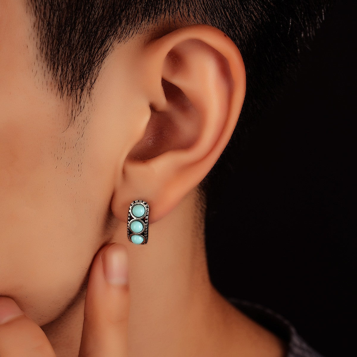 Triple Turquoise Huggie Earrings