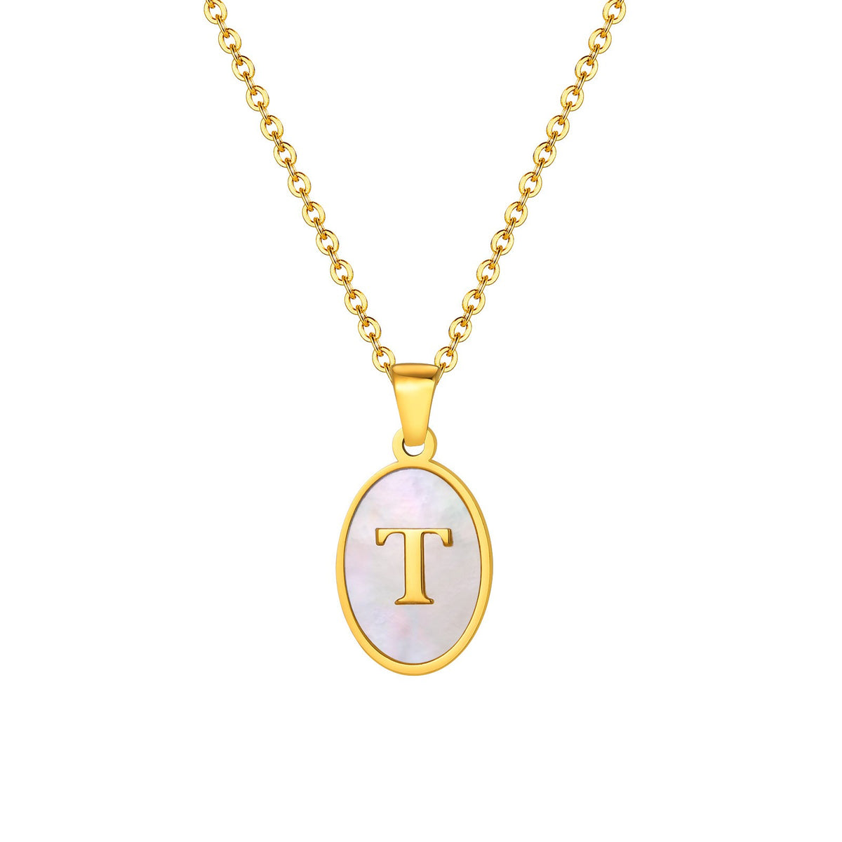 Mother-of-Pearl Initial Oval Necklace