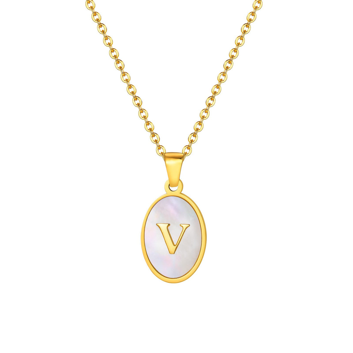 Mother-of-Pearl Initial Oval Necklace