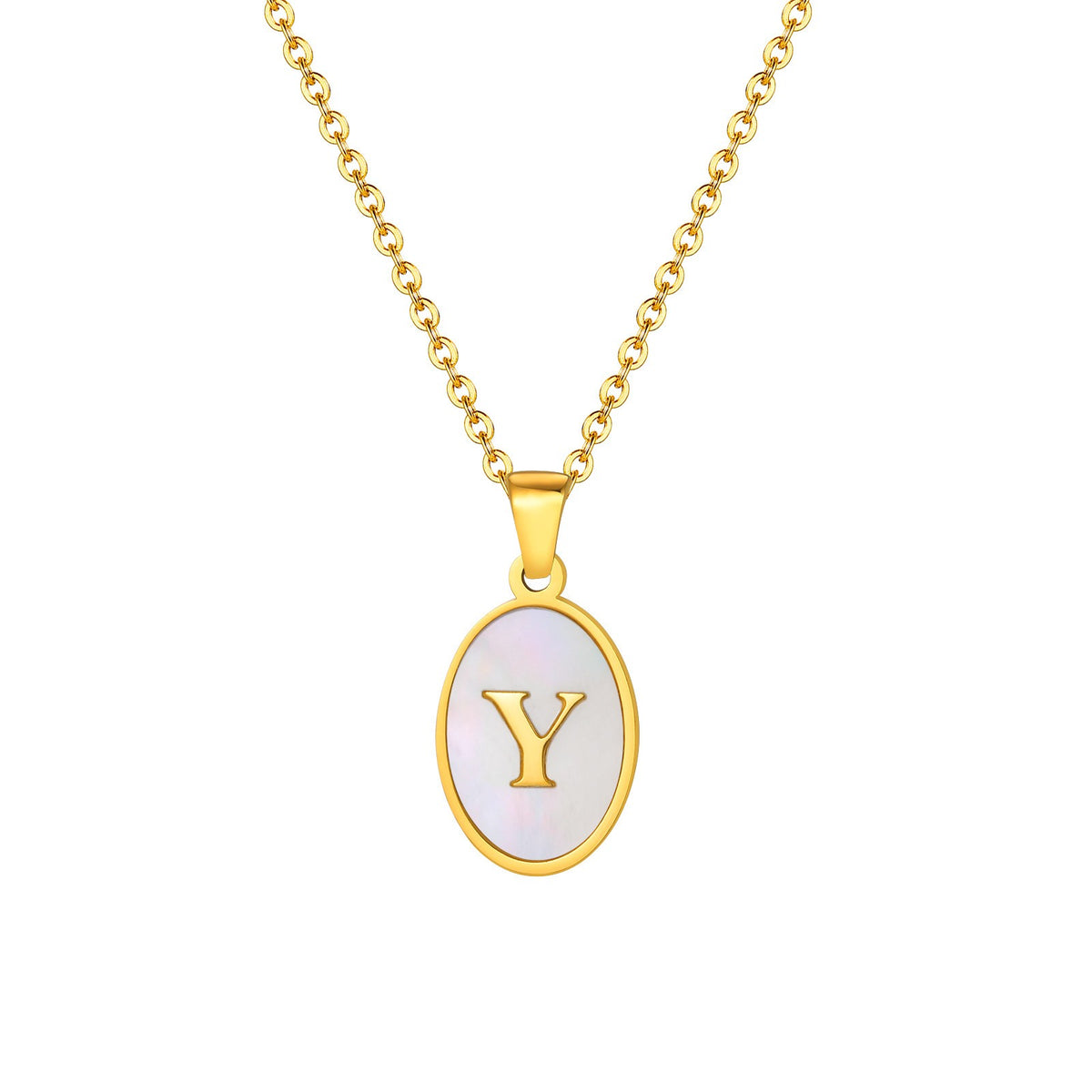 Mother-of-Pearl Initial Oval Necklace