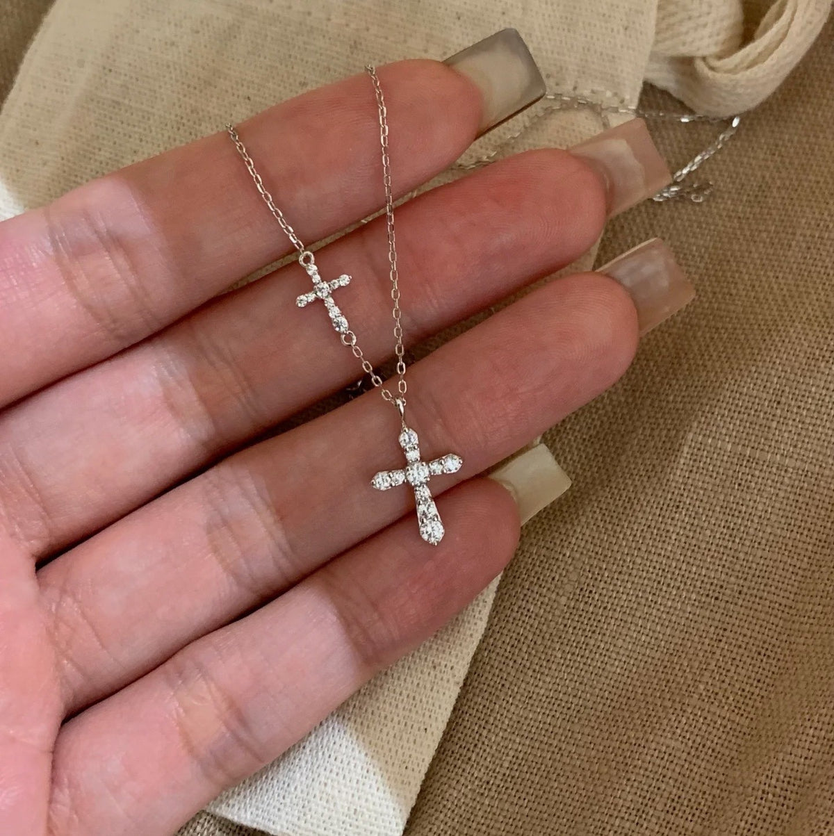 Rhinestone Offset Cross Necklace