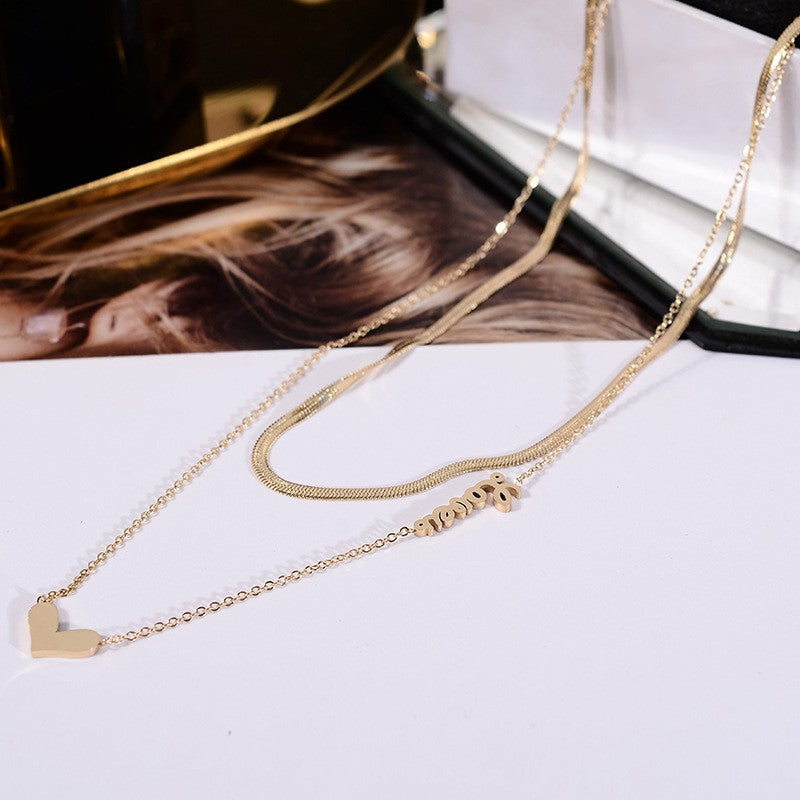 Double Layer Script Heart Necklace