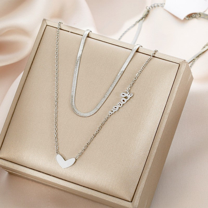 Double Layer Script Heart Necklace