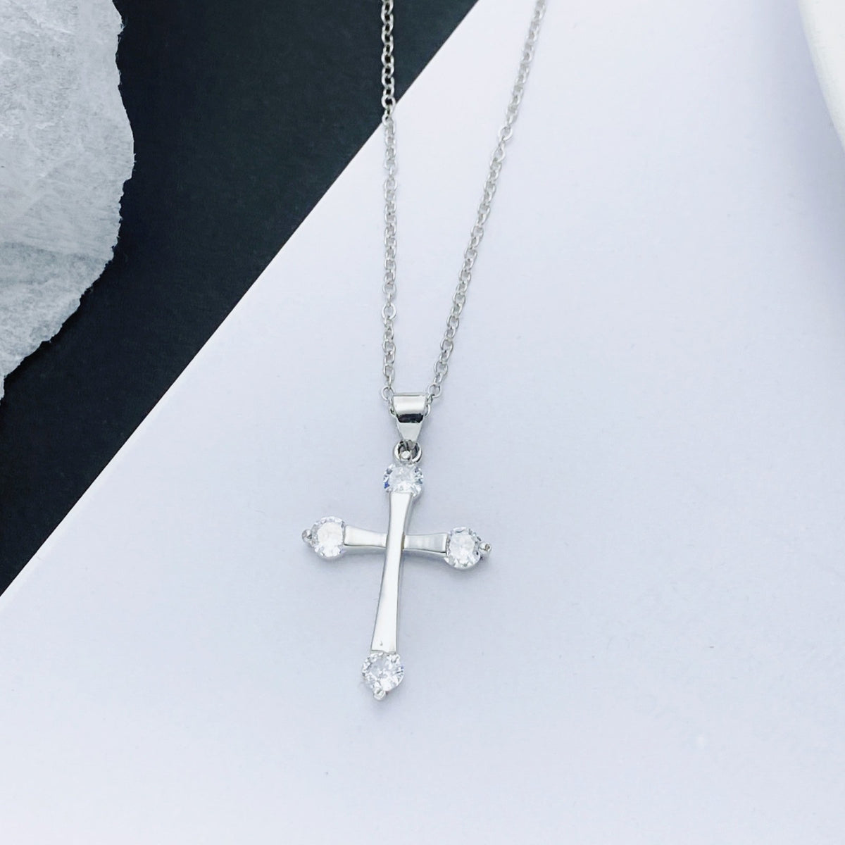 Four-Stone Cross Pendant Necklace