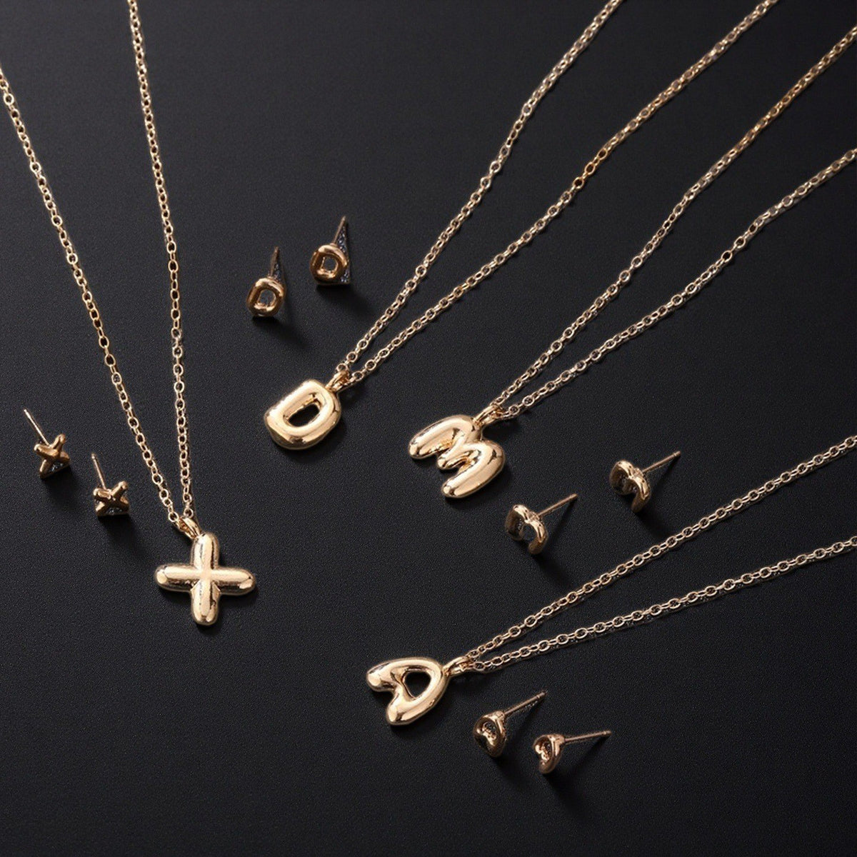 Bubble Letter Initial Necklace & Earring Set
