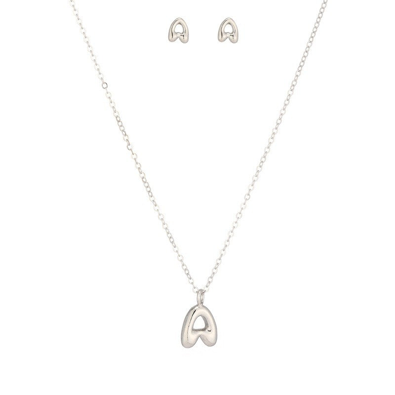 Bubble Letter Initial Necklace & Earring Set