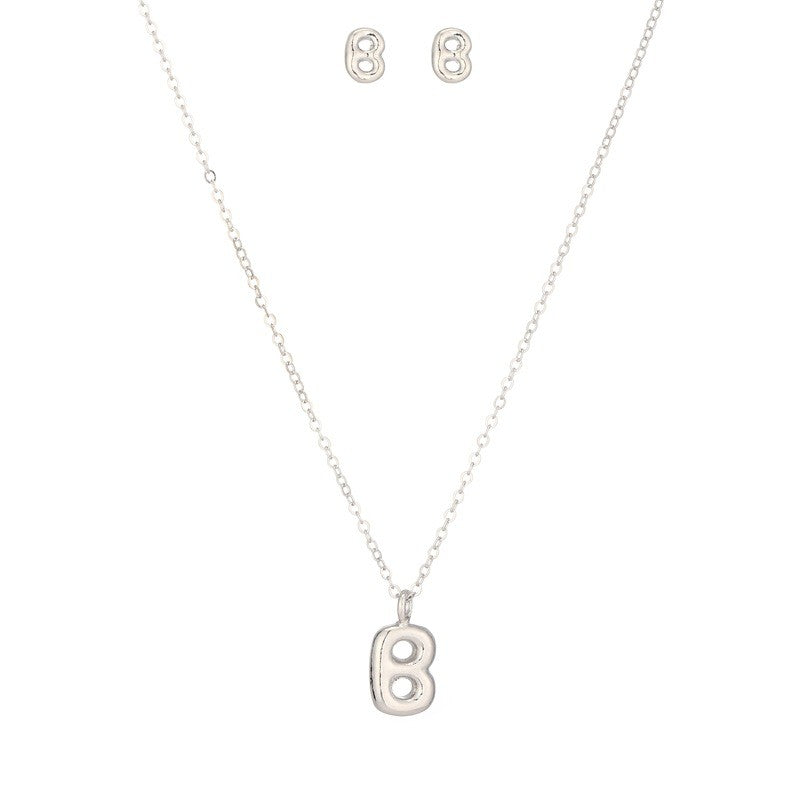 Bubble Letter Initial Necklace & Earring Set