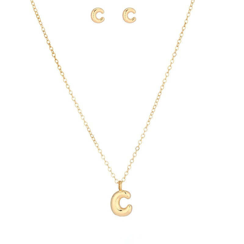 Bubble Letter Initial Necklace & Earring Set
