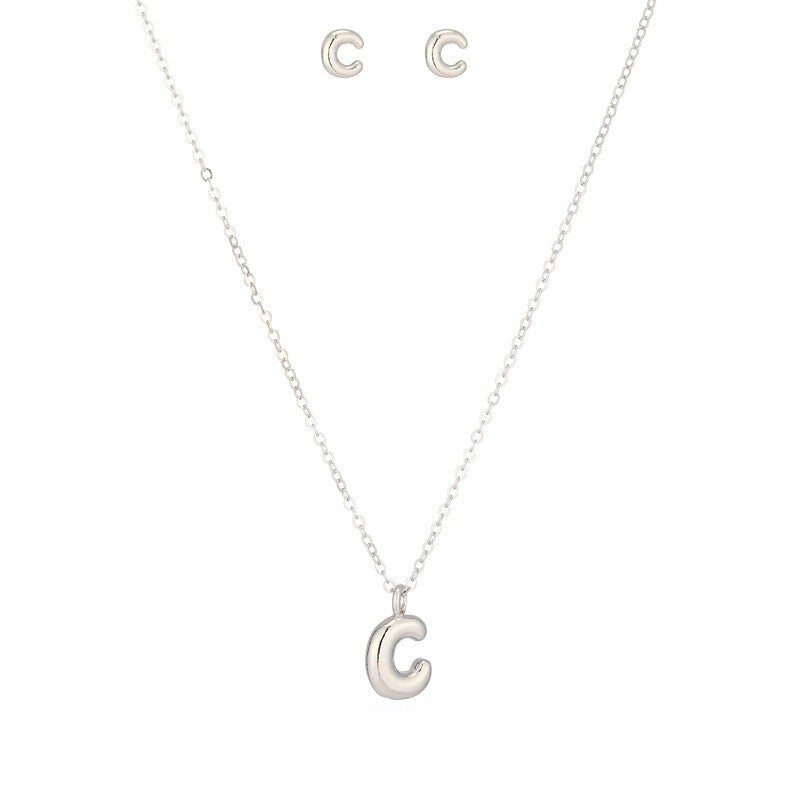 Bubble Letter Initial Necklace & Earring Set
