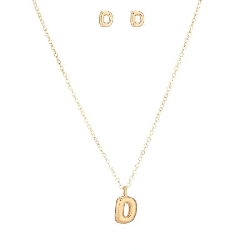 Bubble Letter Initial Necklace & Earring Set