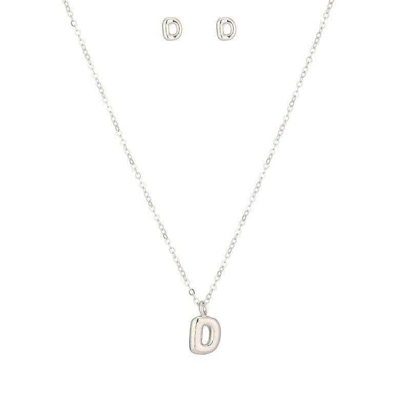 Bubble Letter Initial Necklace & Earring Set