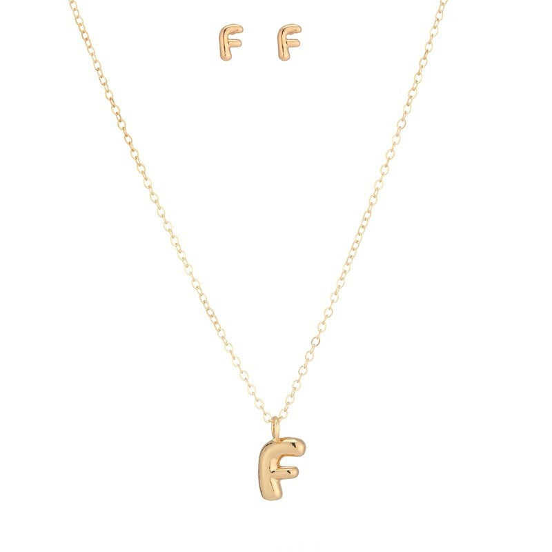Bubble Letter Initial Necklace & Earring Set