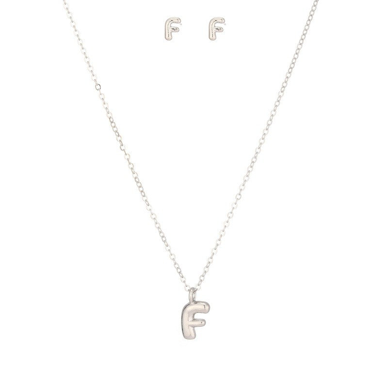 Bubble Letter Initial Necklace & Earring Set