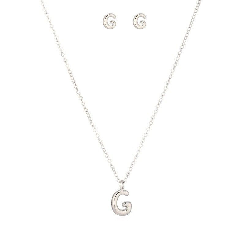 Bubble Letter Initial Necklace & Earring Set