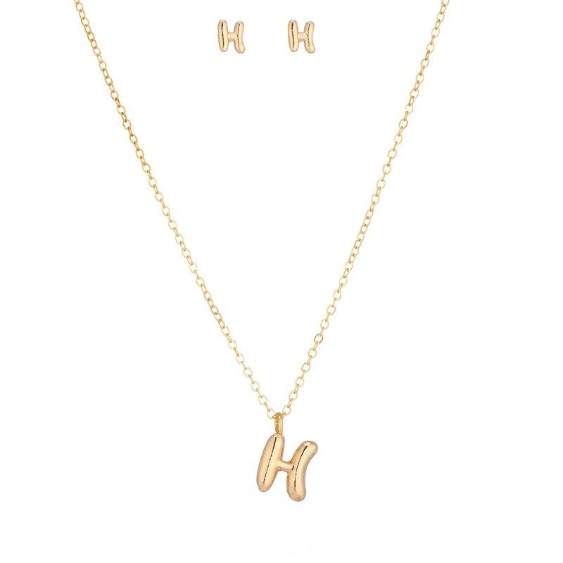 Bubble Letter Initial Necklace & Earring Set