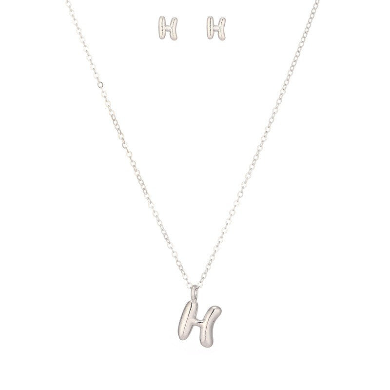 Bubble Letter Initial Necklace & Earring Set