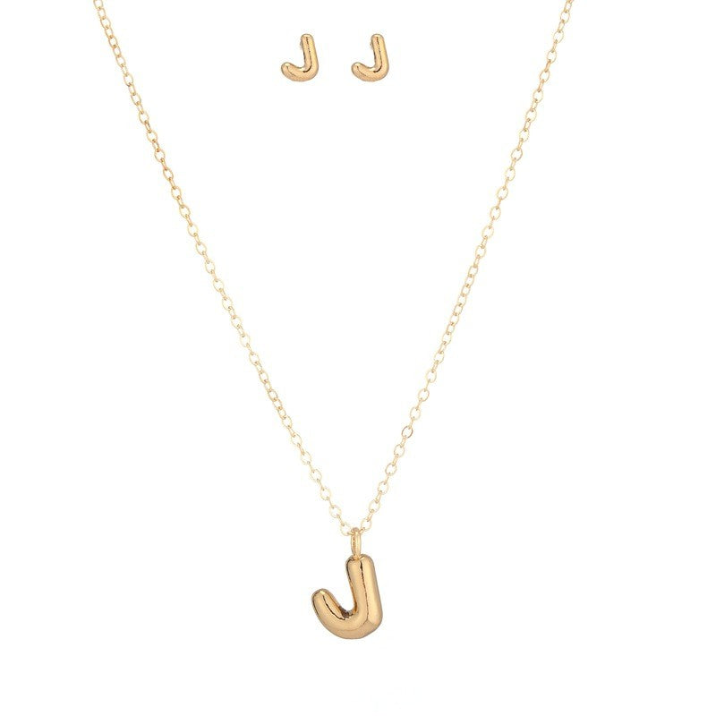 Bubble Letter Initial Necklace & Earring Set